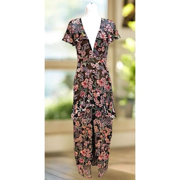 Free People For Love & Lemons $295 Silk ViVi Flora Cleo Burnout Maxi Dress Sz XS - Picture 2 of 8